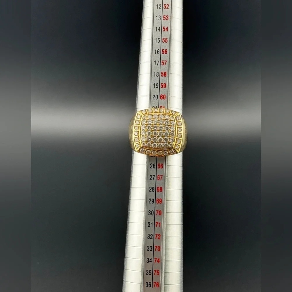 14K Yellow Gold Men’s Diamond Ring Square Cluster Round 2.0 Ct Weights 9.7 Grams